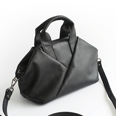 Vintage Womens Leather Dome Satchel Handbags Black Leather Satchel Handbags Side Bag for Ladies