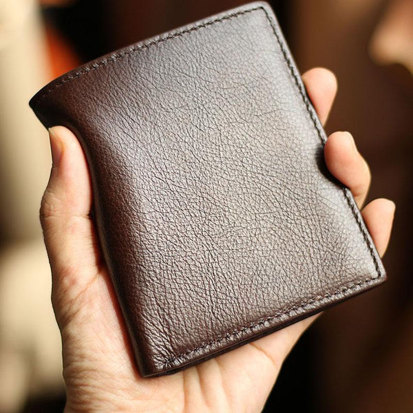 Slim Leather Mens Business SMall Bifold Wallet - Back View
