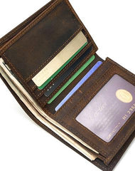 Cool Leather Mens Small Bifold Wallet billfold Wallet Front Pocket Wallets for Men