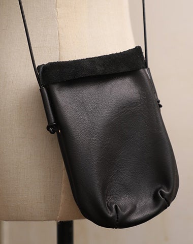 Cute Black LEATHER Side Bag Phone WOMEN SHOULDER BAG Slim Phone Crossbody Pouch FOR WOMEN