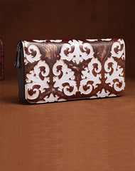Vintage Womens Floral Red Leather Zip Around Wallet Floral Ladies Zipper Clutch Wallet for Women