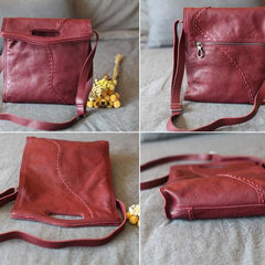 Leather Burgundy Bucket Bag Folded Bucket Style Purse - Annie Jewel