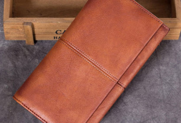 Genuine Leather Wallet Folded Long Wallet Vintage Tooling Wallet Purse For Men Women - EverHandmade