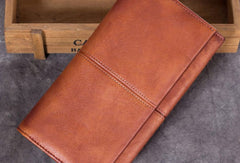 Genuine Leather Wallet Folded Long Wallet Vintage Tooling Wallet Purse For Men Women - EverHandmade