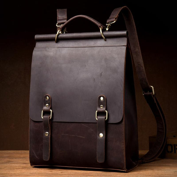 Cool Coffee Mens Leather 13inch Computer Backpack Fashion School Backpacks Satch MSG04281060