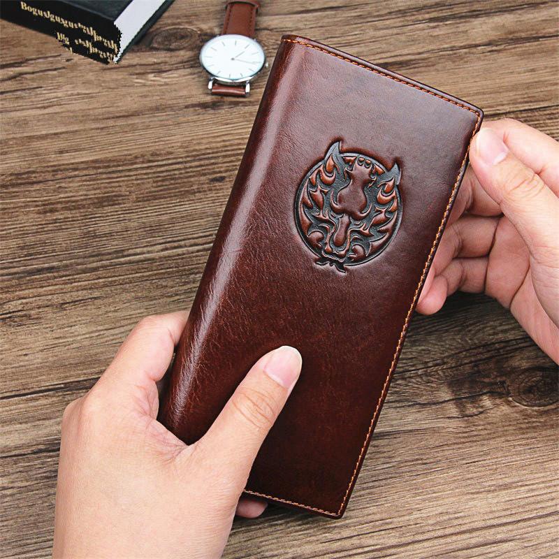 Simple Brown Leather Long Wallet for Men Bifold Long Wallet Brown Multi-Cards Wallet For Men