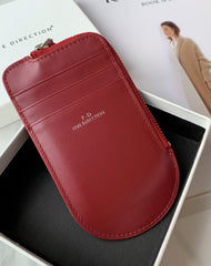 Women Red Leather Vertical Card Holder Wallet Zip Change Wallet Slim Zipper Coin Wallet For Women