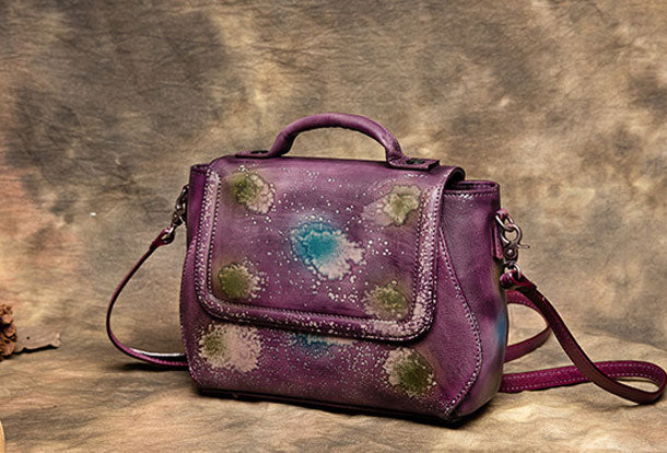 Genuine Handmade Bag Floral Vintage Leather Handbag Shoulder Bag Crossbody Bag Women Leather Purse