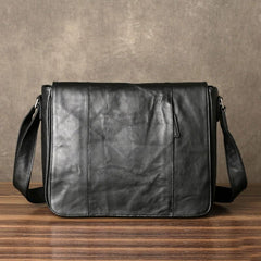 Black Leather Mens Cool Large Messenger Bag Shoulder Bag Cycling Crossbody Bag for men