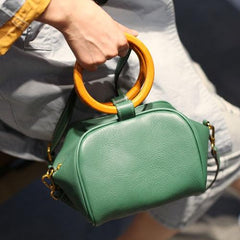 Small Green Satchel Circle Round Handle Bag Crossbody Purse - Annie Jewel