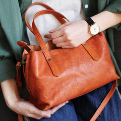 Women Orange Leather Handbags Shoulder Crossbody Bags Purse - Annie Jewel