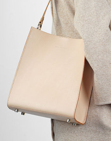 Fashion Beige Leather Women Handbag Tote Box Tote Bag Box Shoulder Bag For Women