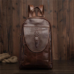 Cool Brown Leather Men's Sling Bag One Shoulder Backpack Black Sling Crossbody Pack For Men