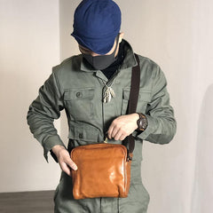 Vintage BROWN LEATHER MEN'S 10 inches Square Side Bags MESSENGER BAG BLACK Black Courier Bags FOR MEN