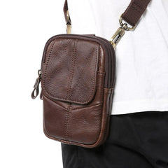 Vintage Brown Leather Men's Waist Belt Pouch Cell Phone Holster Mini Side Bag For Men