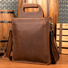 Light Brown Leather Mens 12 inches Briefcase Vertical Laptop Bag Business Handbag Work Bags for Men