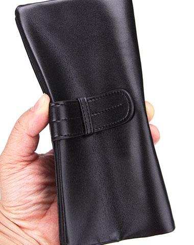 Cool Black Mens Leather Long Wallet Bifold Long Wallet for Men