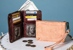 Handmade Genuine Leather Wallet billfold Leather Wallet Slim Bifold Wallet Wristlet Bag For Women - EverHandmade
