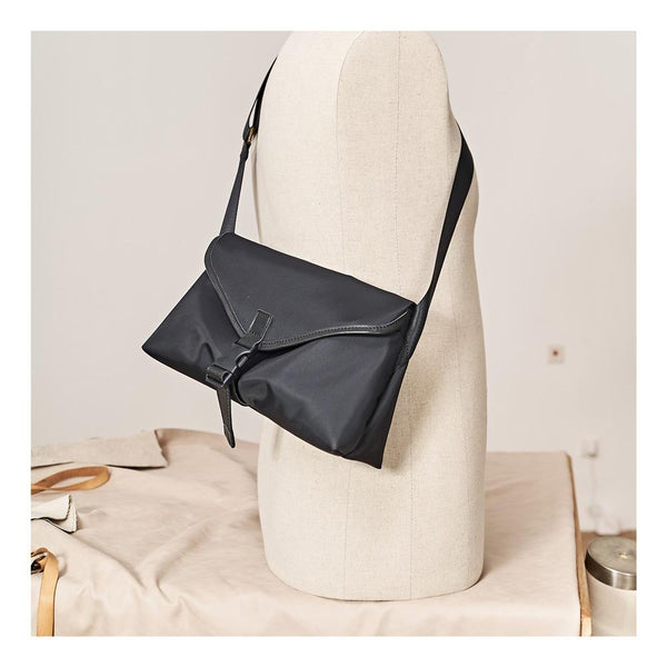 Fashion Nylon Mens Black Side Bag Courier - Back View
