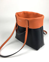 Cute Womens Black&Orange Leather Shoulder Tote Bag Best Tote Handbag Shopper Bag Purse for Ladies