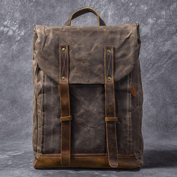 Waxed Canvas Leather Mens 15" Gray Computer Backpack Brown Travel Backpack Colle 24J01881015