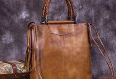 Genuine Leather Handbag Vintage Tote Woven Tassel Crossbody Bag Shoulder Bag Purse For Women - EverHandmade