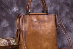 Genuine Leather Handbag Vintage Tote Woven Tassel Crossbody Bag Shoulder Bag Purse For Women