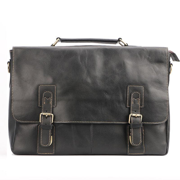 Vintage Black Mens Leather Briefcase Work Handbags Brown 14'' Computer Briefcase ZOY0419075