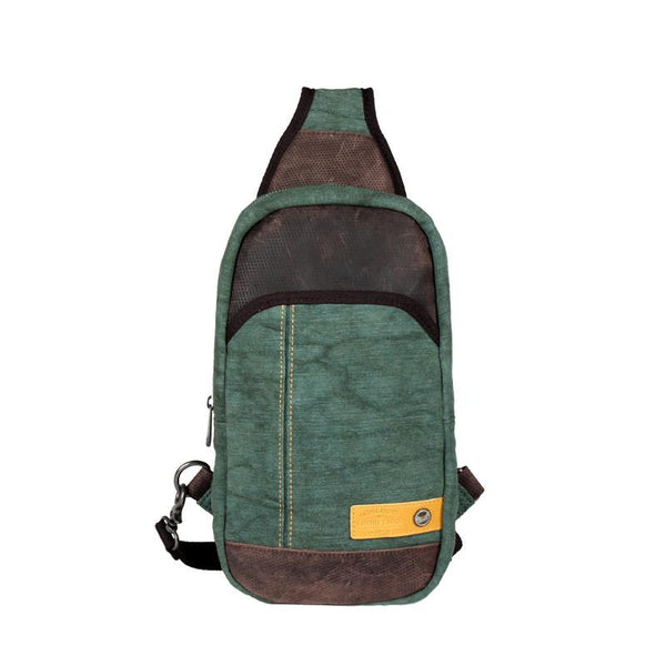 Green Canvas Sling Backpack Men's Sling Bag Coffee Chest Bag Canvas One shoulder LST01091054