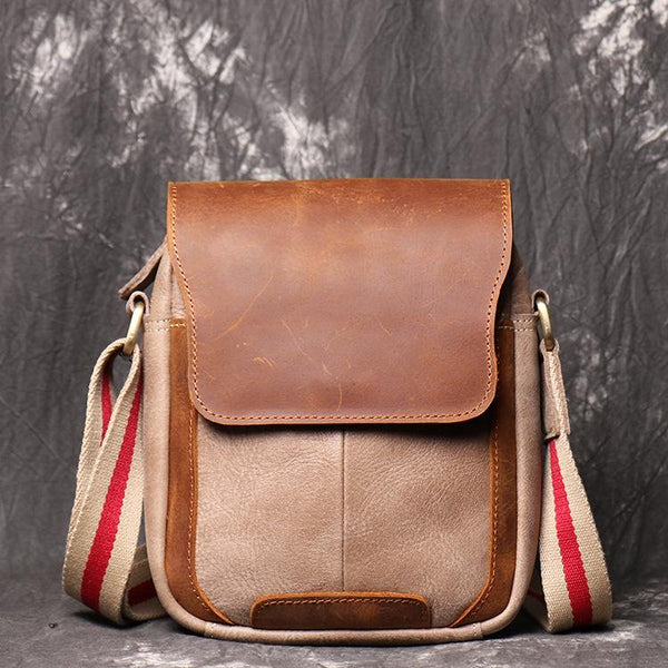 Simple Khaki Brown LEATHER Mens Vertical SIDE - Back View