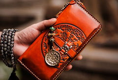 Handmade leather Tibet zipper biker wallet long wallet black leather men phone