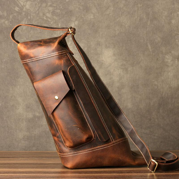Leather Cool Mens Chest Bag Sling Bag Sling Crossbody Bag for men