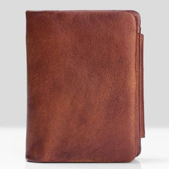 Vintage Mens Cool Small Leather Trifold Wallet Men billfold Zipper Wallets for Men