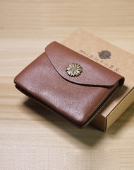 Slim Women Tan Sunflower Leather Card Wallet Minimalist Envelope Card Holder Wallet Coin Wallet For Women