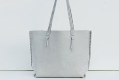 Handmade leather handbag gray tote bag shoulder bag shopper purse women - EverHandmade