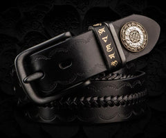Handmade Black Mens Leather Belt Cool Leather Men Belt for Men