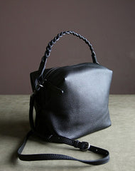 Cute Womens Dark Blue Leather Handbag Purse Cube Leather Shoulder Bag Crossbody Purse for Ladies