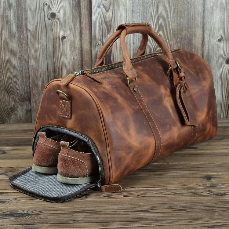 Casual Brown Leather Men's 15 inches Overnight Bag Travel Bag Luggage Weekender Bag For Men
