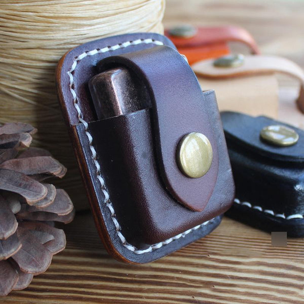 Mens Coffee Leather Classic Zippo Lighter Case - Back View