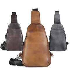 Handmade Brown Leather Mens Sling Bag One Shoulder Backpack Chest Bag for men