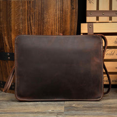 Cool Dark Brown Leather 11 inches Mens Courier Bag Casual Messenger Bags Clutch Postman Bags for Men