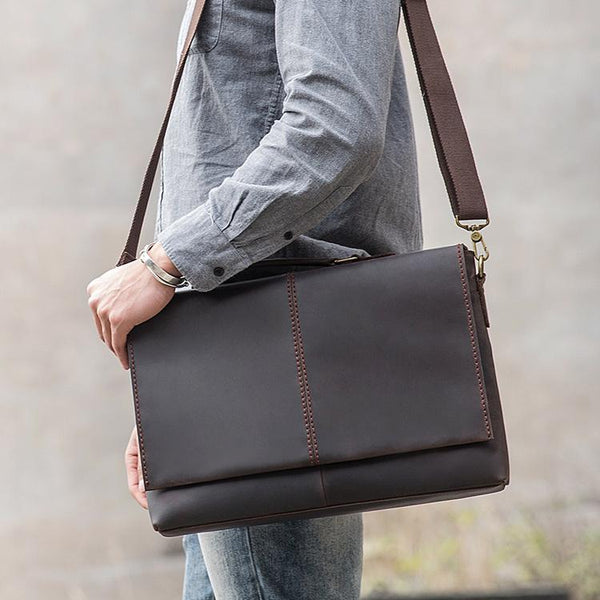 Dark Brown Leather Mens Large 14 inches - Back View