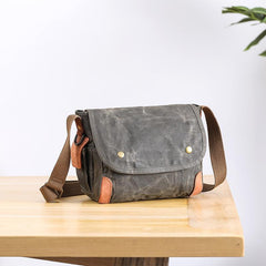 Wax Canvas Leather Mens Dark Gray Small Side Bag Courier Bag Khaki Messenger Bag for Men