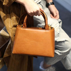Brown Leather Satchel Purse Small Structured Satchel Purse - Annie Jewel