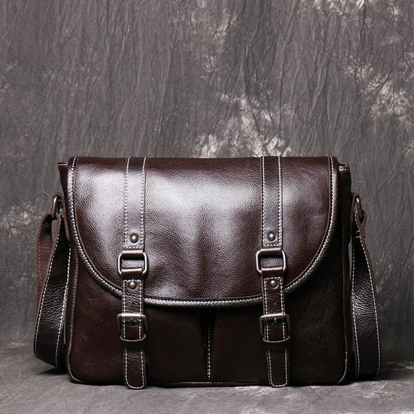 Dark Coffee Cool Leather 12 inches Small Satchel Messenger Bag Side Bag Brown Co FY03182099