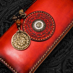 Handmade Leather Mens Tibetan Chain Biker Wallet Cool Leather Wallets Long Clutch Wallets for Men