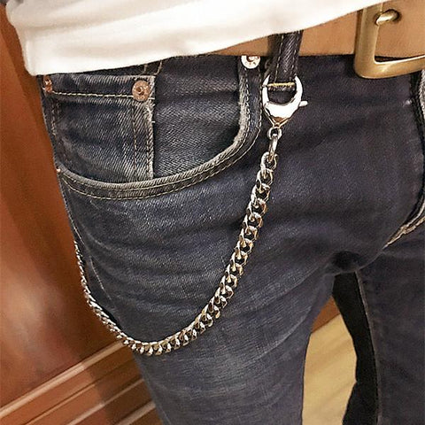 thumbnail image 2 of 25-Inch Twisted Biker Keychain - Braided Leather & Chain Jean Wallet Strap (Black/Brown/Red/Yellow) 2 of 5