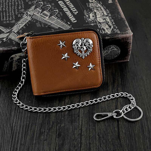 Badass Brown Leather Men's Bifold Small Biker - Back View