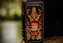 Handmade leather Chinese Monster biker wallet long wallet black leather men phone - EverHandmade
