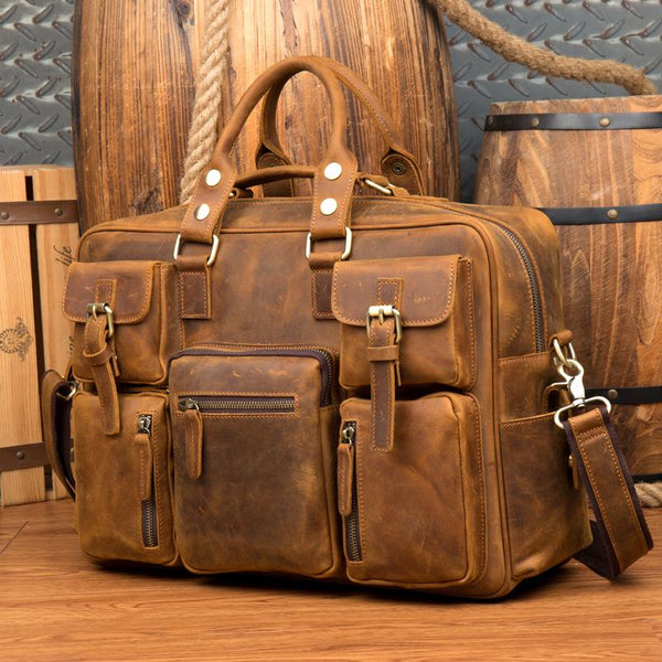 Black Cool Leather Mens Weekender Bag Shoulder - Back View